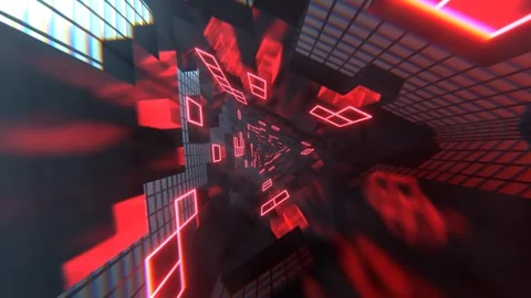 Red Neon Triangular Sci-Fi Tunnel Background VJ Loop l 4K Stock Footage 294911590