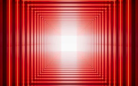 Red neon tunnel background, 3d rendering. Stock Illustration