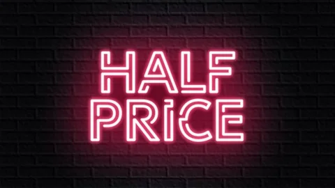 Red neon video animation half price Stock Footage 119425507