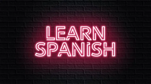 Red neon video animation learn spanish Stock Footage 119258699
