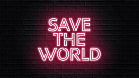 Red neon video animation save the world Stock Footage 120534707