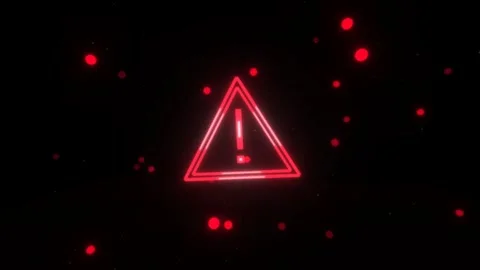 Red Neon Warning Sign with Floating Particles Animation Video stock 343554928