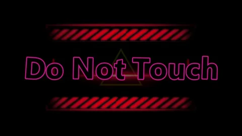 Red neon warning signs displaying do not touch text against a dark background Vídeo Stock 338314532