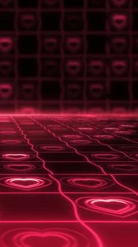 Red neon wireframe heart grid dark cyber digital background Ilustración de archivo