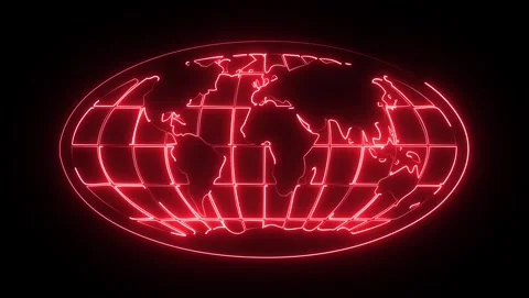 Red Neon World Map Globe Outline on Black Background Stock Footage 318053438