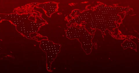 Red neon world map with a white blinking balls over a blurred grid Vídeos de archivo 337432291