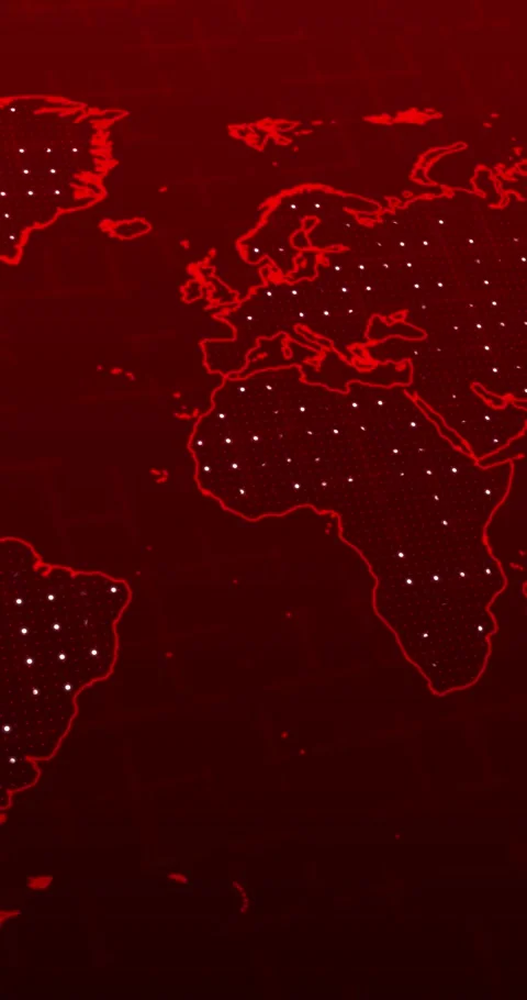 Red neon world map with a white blinking balls over a blurred grid Vídeos de archivo 337432729