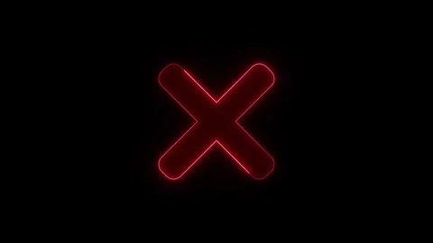 Red neon X sign blinking on black background closeup error cross or wrong m.. Stock Footage 345549688
