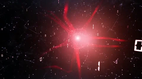 Red nerve cell in a digital data cyber space network Stock Footage 340236643