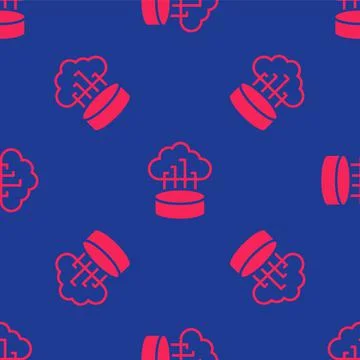 Red Network cloud connection icon isolated seamless pattern on blue backgroun 库存插图