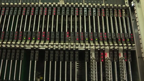 Red network connection indicators. Server room with rack servers. Stock Footage 150988264