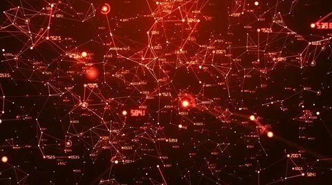 Red network grid and data connections abstract background Foto stock