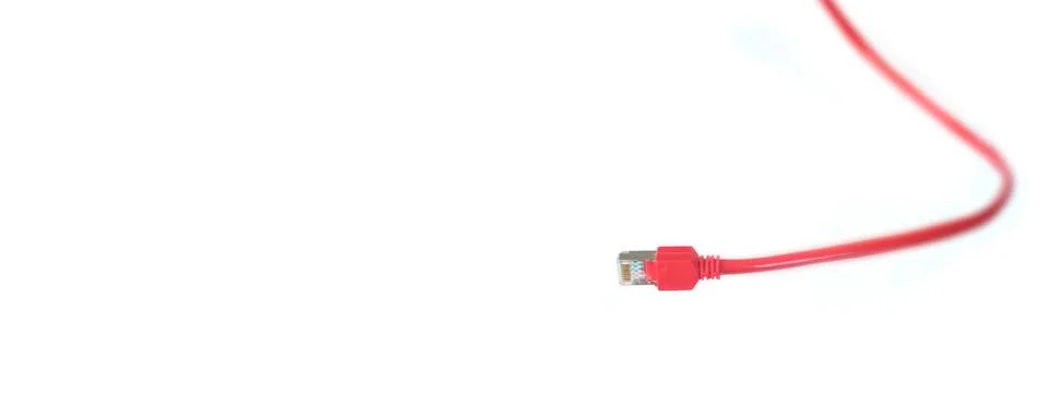 Red network plug and cable on white background,conectivity,online,networking Stock Photos