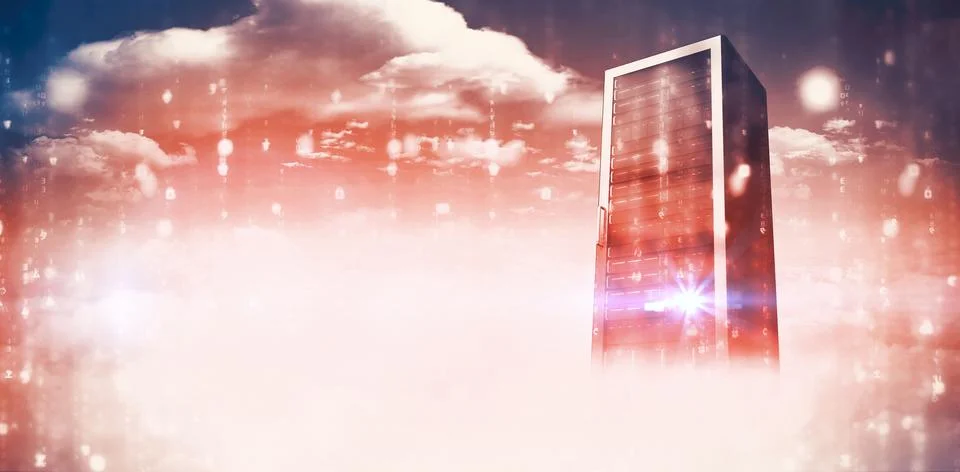 Red network server against cloudy sky Foto stock