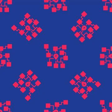 Red Neural network icon isolated seamless pattern on blue background. Artificial 스톡 일러스트