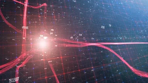 Red neuron cell on digital computer background Stock Footage 125395200