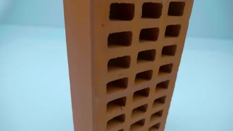 Red new facing brick, as a sample of brick factory products at an exhibition Video stock 259865662