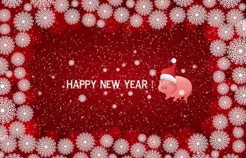 Red New Year background with white snowflakes and inscription Merry Christmas Stock Illustration