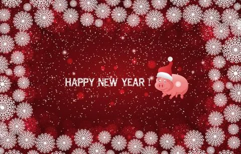 Red New Year background with white snowflakes and inscription Merry Christmas Stock Illustration
