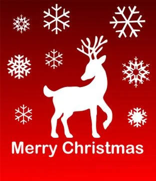 Red New Years Background with white Reindeer Deer silhouette and snowflakes. Stock Illustration