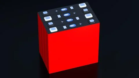 Red NMC Prismatic battery modules for electric vehicles, mass production ac.. Stock Illustration