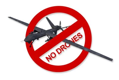 Red no drones sign isolated on white. Stock Illustration