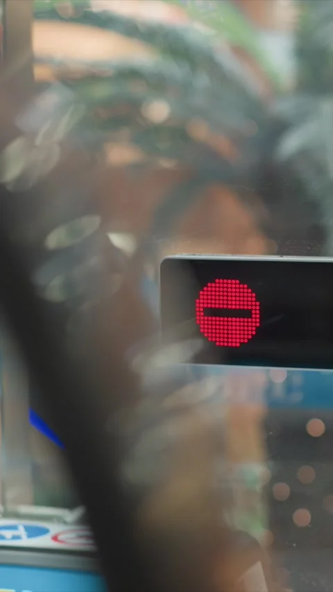 Red No Entry Digital Sign on Glass Barrier Indicating Restricted Access with Stock Footage 348238546