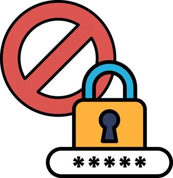A red no entry sign is above a yellow lock イラスト素材