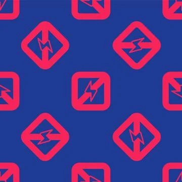 Red No lightning icon isolated seamless pattern on blue background. No Stock Illustration