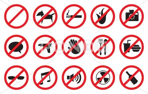 Red No Signs and Anti- Symbols for Prohibited Activities Stock Illustration