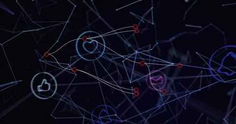 Red node appearing upper-left starting branching strands, cluster linking icons Stock Footage 321700850