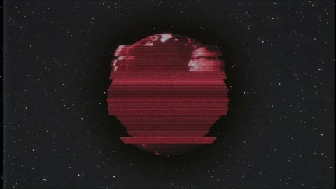 Red noise earth globe rotating in stars space old vhs tape glitch interference Stock Footage 87320789