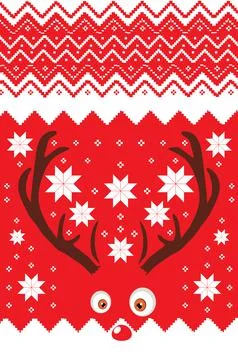 Red nordic pattern with deer Illustrazione stock