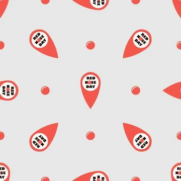 Red nose day. Seamless vector pattern with location point. Smiling and laughi Stock Illustration