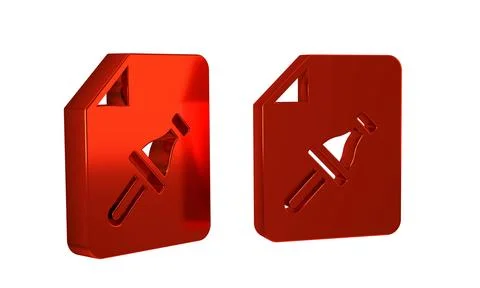 Red Note paper with pinned pushbutton icon isolated on transparent backgrou.. Stock Illustration
