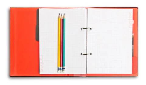 Red notebook and pencil isolated with clipping path Stock Photos