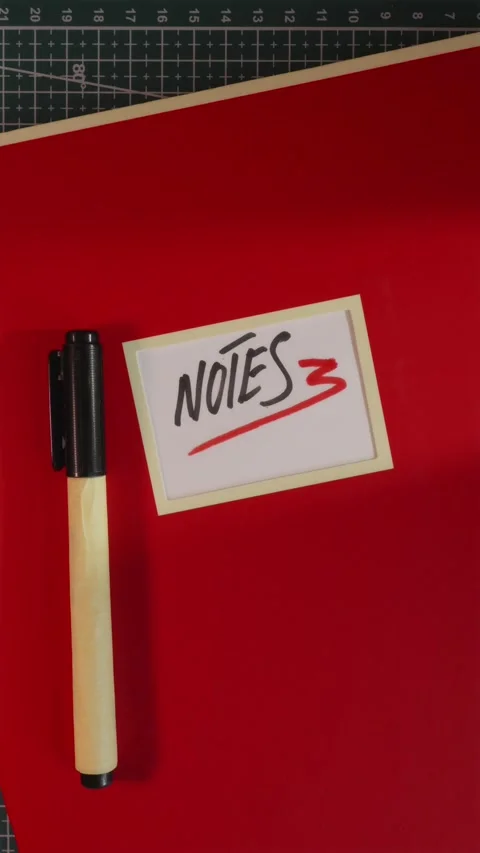 Red notebook with handwritten Notes label flat lay Stock Footage 341246022
