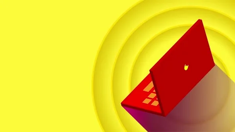 Red notebook on a yellow background with circles. Video with seamless looping. Stock Footage 158569875