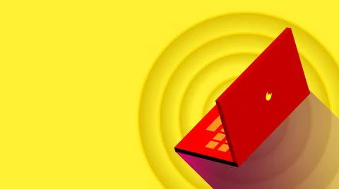 Red notebook on a yellow background with circles. Stock Illustration