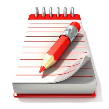 Red notepad and red pen, 3D Ilustração Stock