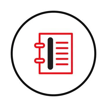 Red notepad icon within a black circular frame suggests organization and me.. Stock Illustration