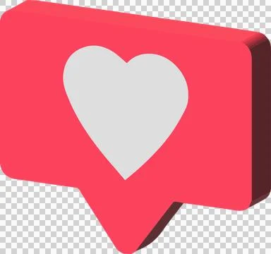 Red notification icon is floating in 3D render with white heart symbol on Stock Illustration