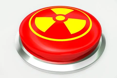 Red nuclear alert button and sign for danger isolated on white background. 3D 스톡 일러스트