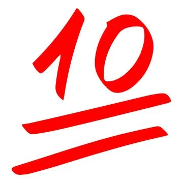 Red number 10 with underline, learning achievement score, hand drawn with marker Illustrazione stock