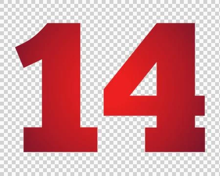 Red number 14 on transparent background Illustrazione stock