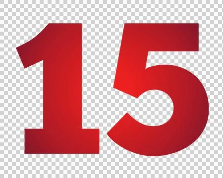 Red number 15 on transparent background Illustrazione stock