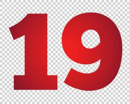 Red number 19 on transparent background Illustrazione stock