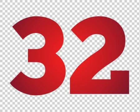 Red number 32 on transparent background Stock Illustration