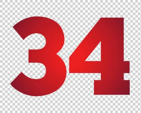 Red number 34 on transparent background Stock Illustration