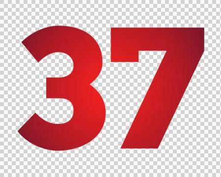 Red number 37 on transparent background Stock Illustration